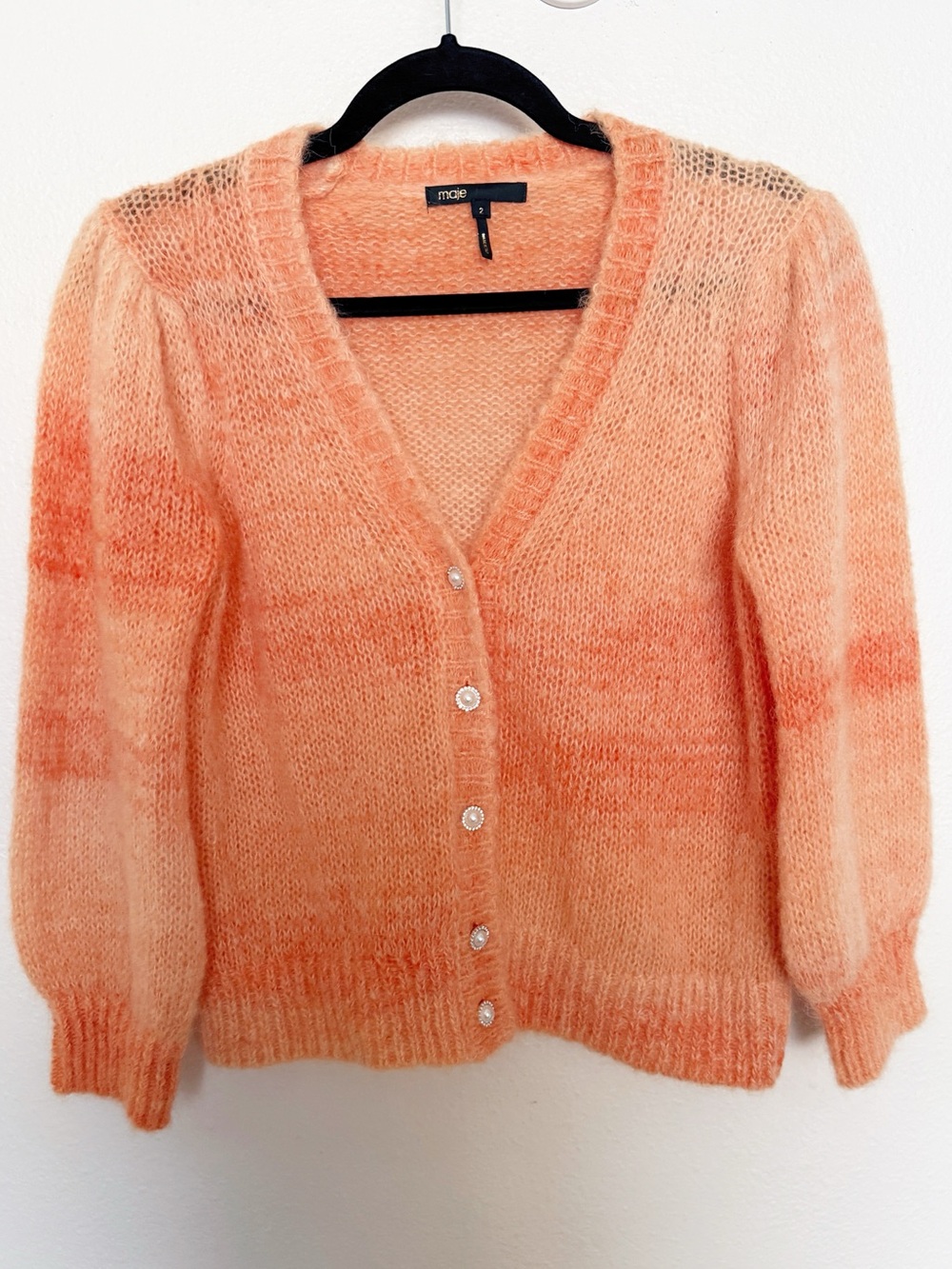 Maje Miston Alpaca Mohair Cardigan Fuzzy Gradient Knit Jewel Buttons Size 2